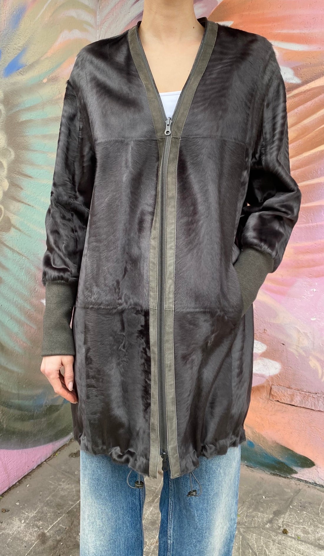 Akris Army Green Sable Fur Reversible Zip Coat - US 6