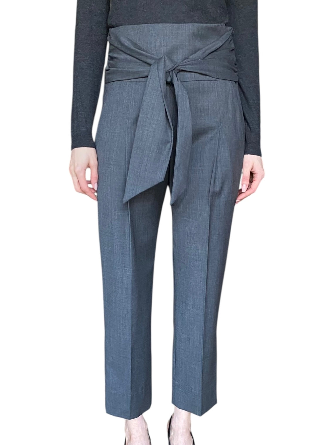 Brunello Cucinelli Grey Wool Sash Tie Trouser - IT 36 / US 4