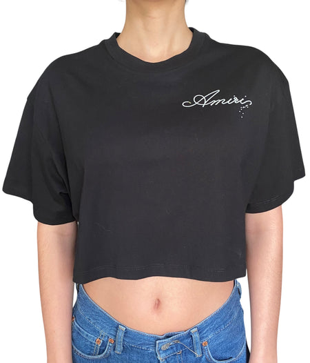 Amiri Black Champagne Cropped Logo Tee - S