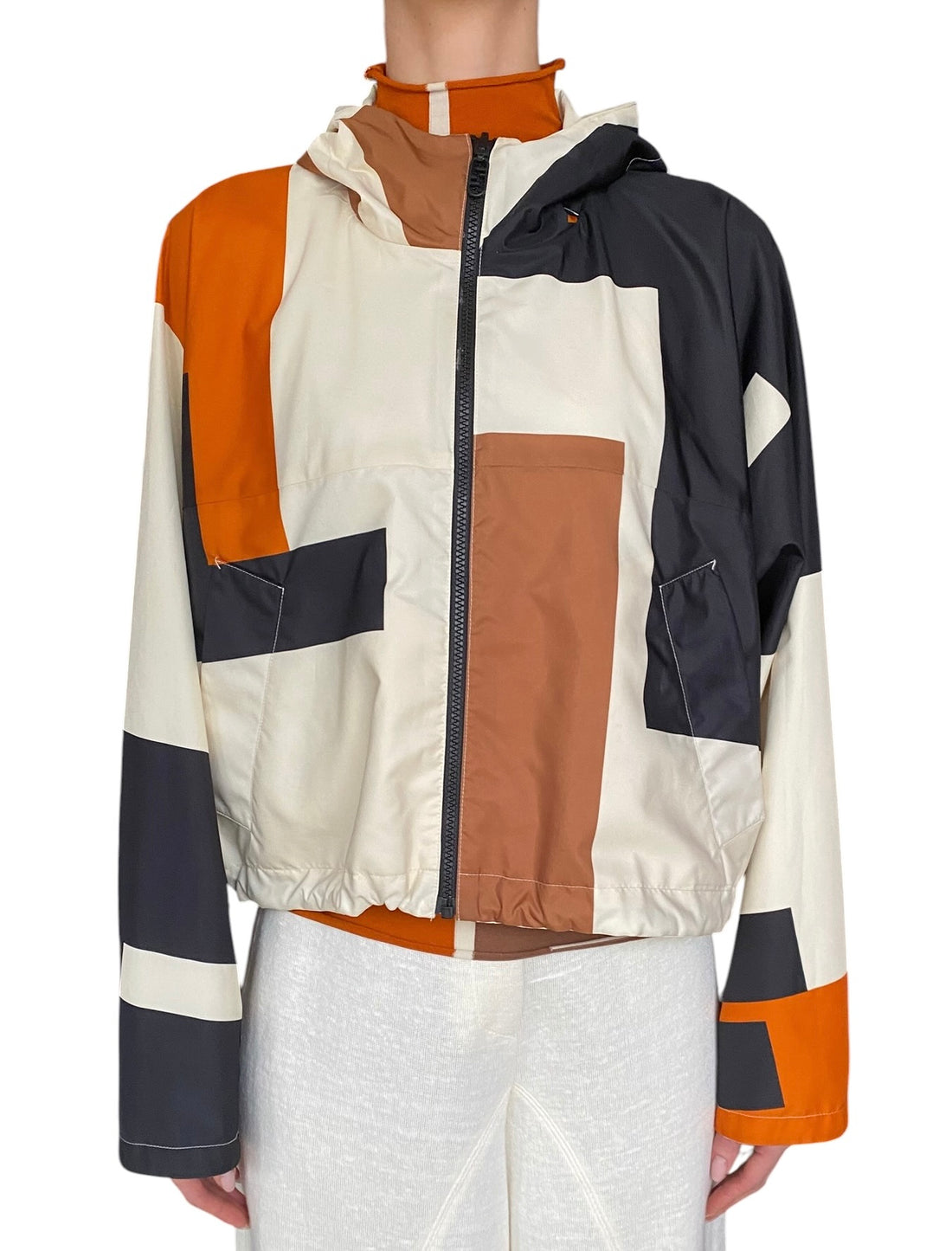 Fendi Orange Geo Puzzle Print Reversible Cropped Hooded Rain Jacket - M / 8-10