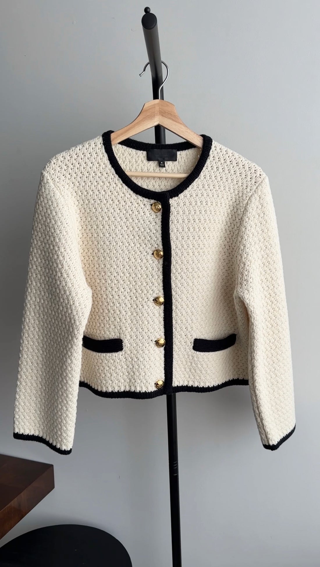 Nili Lotal Ivory and Black Knit Perah Sweater Jacket - M