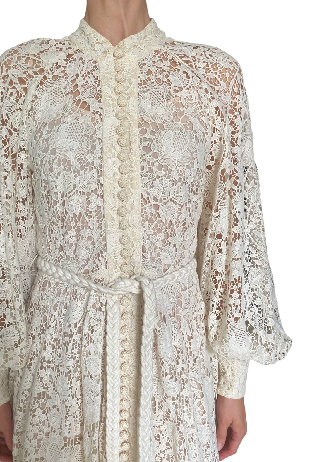 Zimmermann Cream "Cassia" Lace-Macramé Long Sleeve - 3 / L / US 8-10