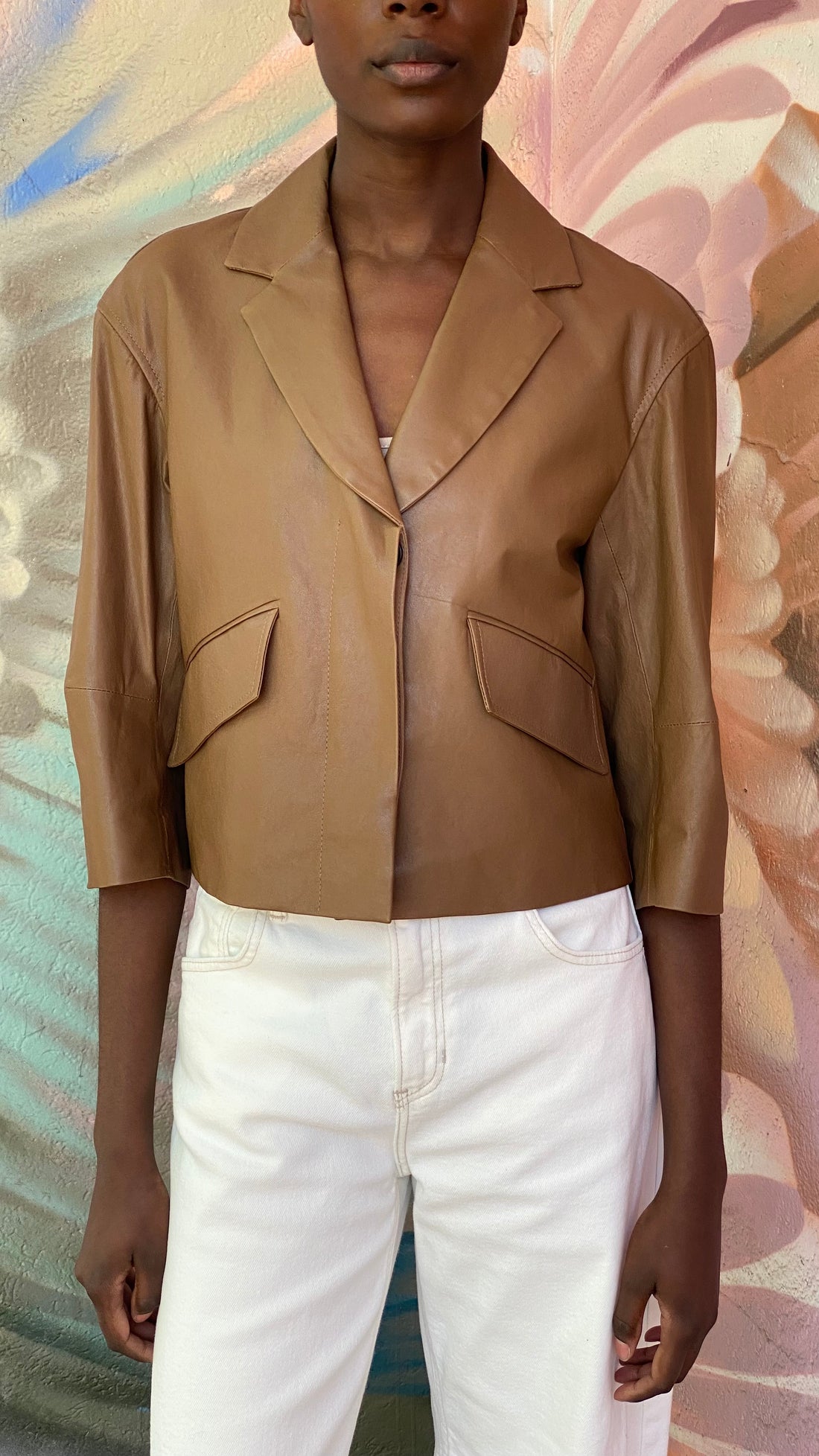 Brunello Cucinelli Brown Polished Lambskin Cropped Blazer - 40 / US 4-6