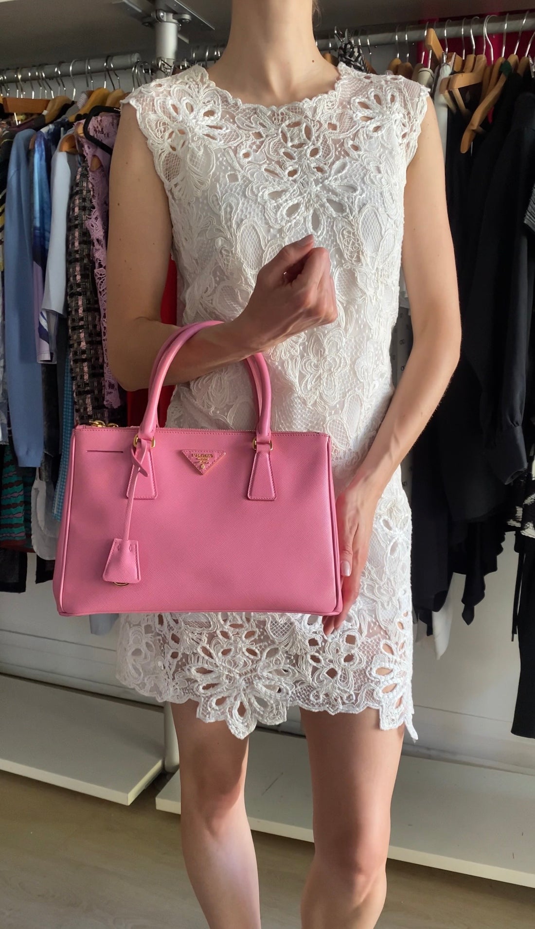 Prada Small Galleria Pink Saffiano Leather Two Way Tote Bag