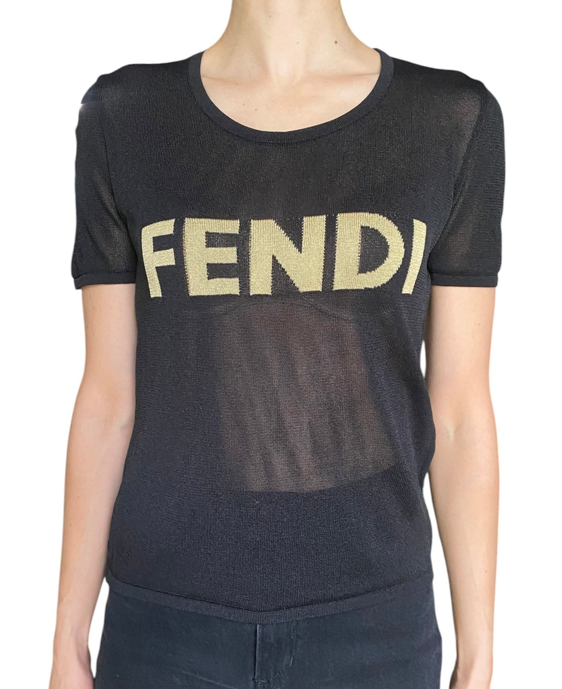Fendi Black Logo Sheer Jersey Knit Tee - IT 40 / US 4