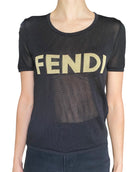 Fendi Black Logo Sheer Jersey Knit Tee - IT 40 / US 4