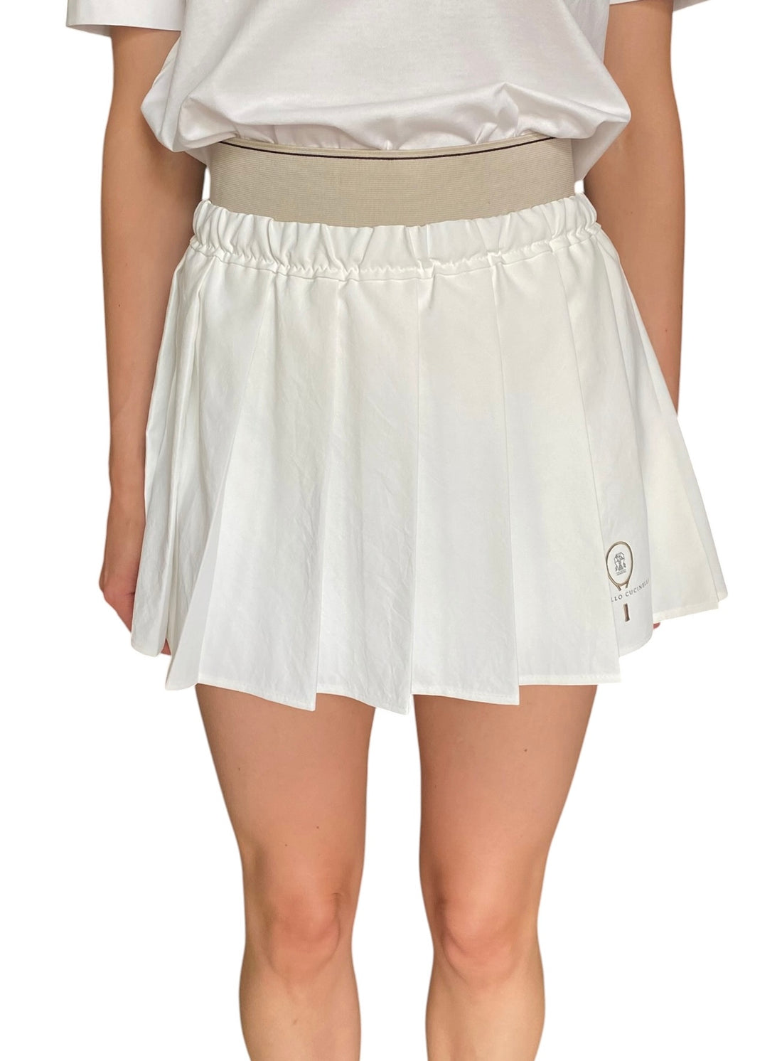 Brunello Cucinelli White Pleated Logo Tennis Skirt - IT 42 / US 6
