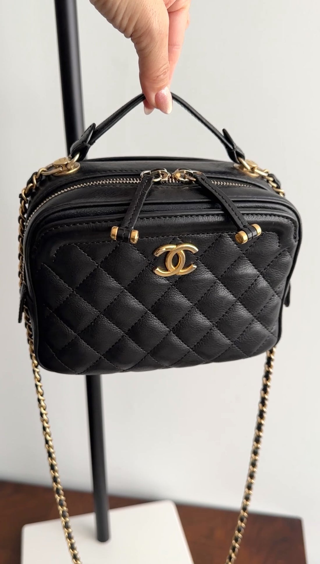 Chanel Black Lambskin Leather Extra Pocket Vanity Chain Bag