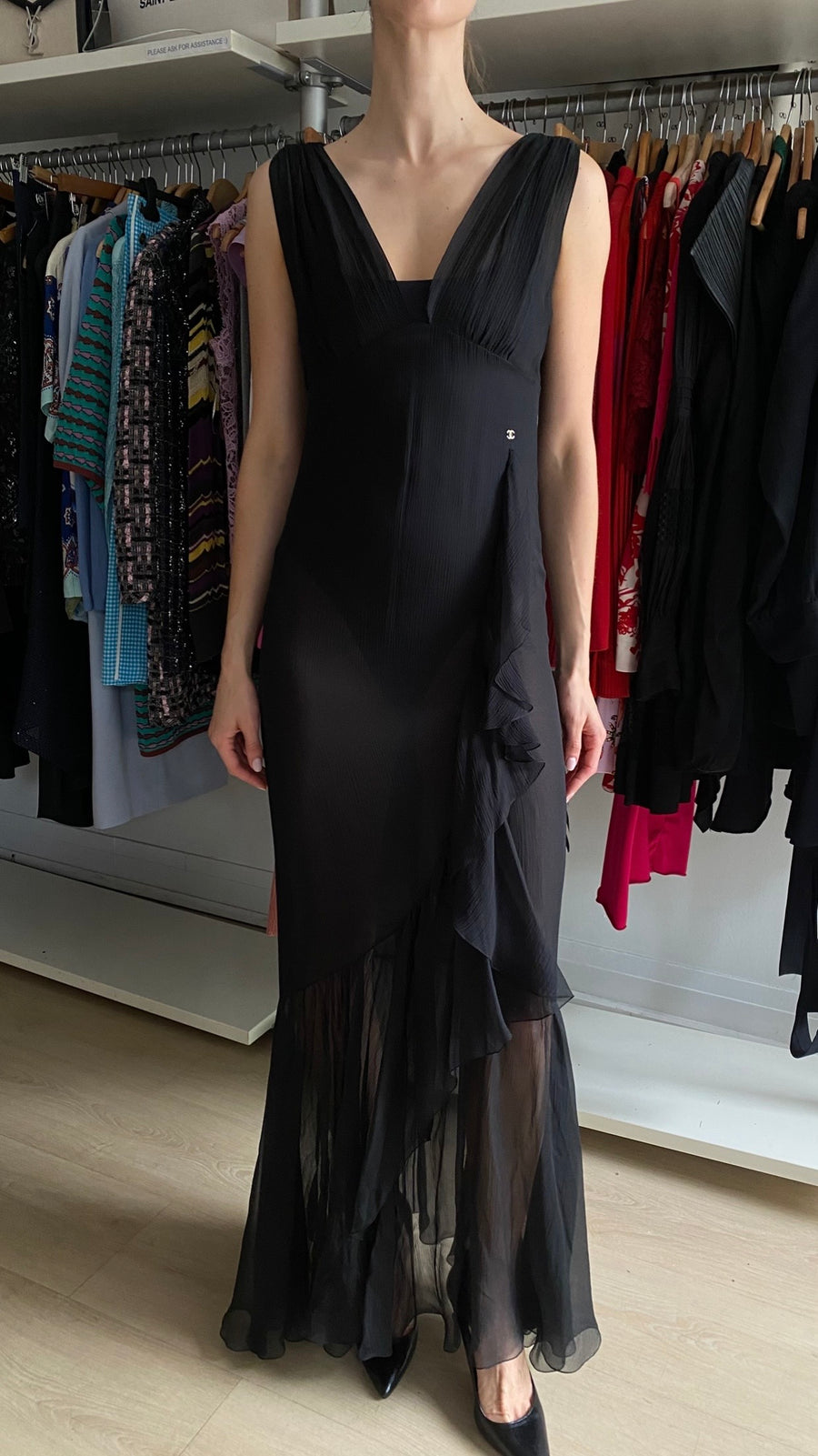 Chanel 2020 Fall Black Sheer Silk Chiffon Ruffle Gown - FR36 / 4