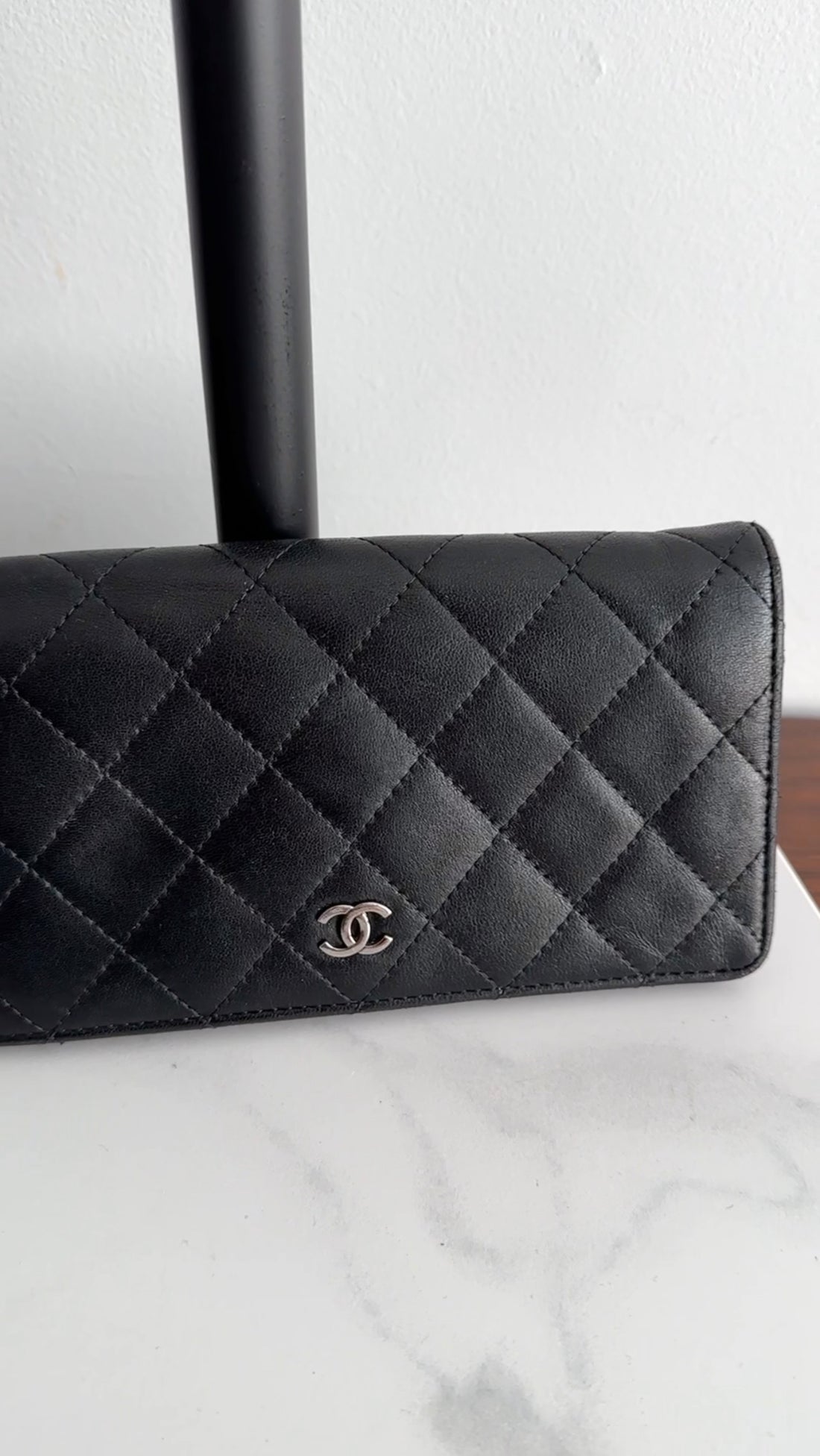 Chanel Black Calf Leather Quilted Timeless Bifold Long Wallet