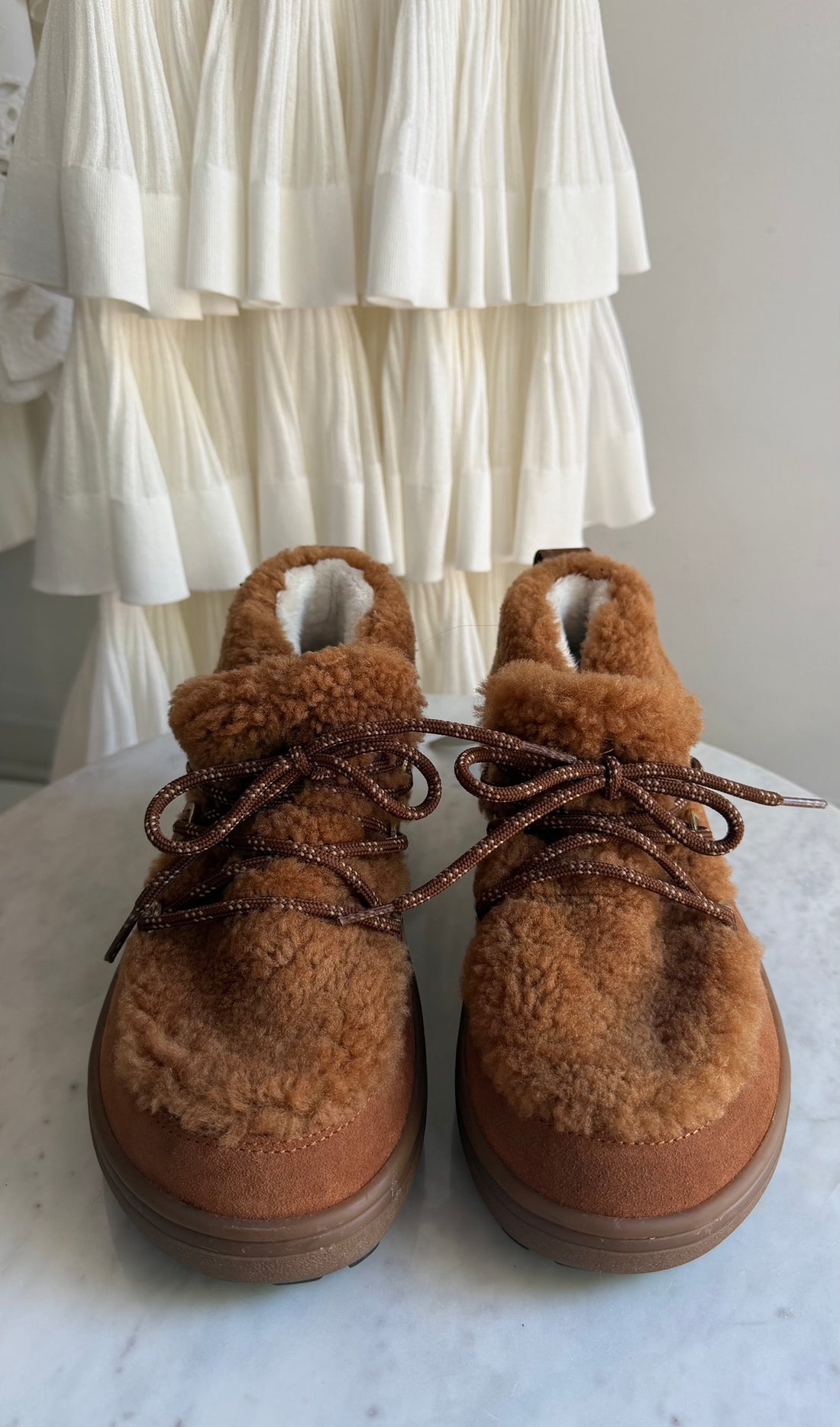 Bogner Cognac Brown Chamonix Shearing Suede Ankle Boots - 7