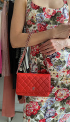 Chanel Red Lambskin Leather CC Classic Wallet on Chain SHW