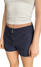 Dior Navy Quilted Distressed Silk Zipper Short Shorts - IT 42 / US 6