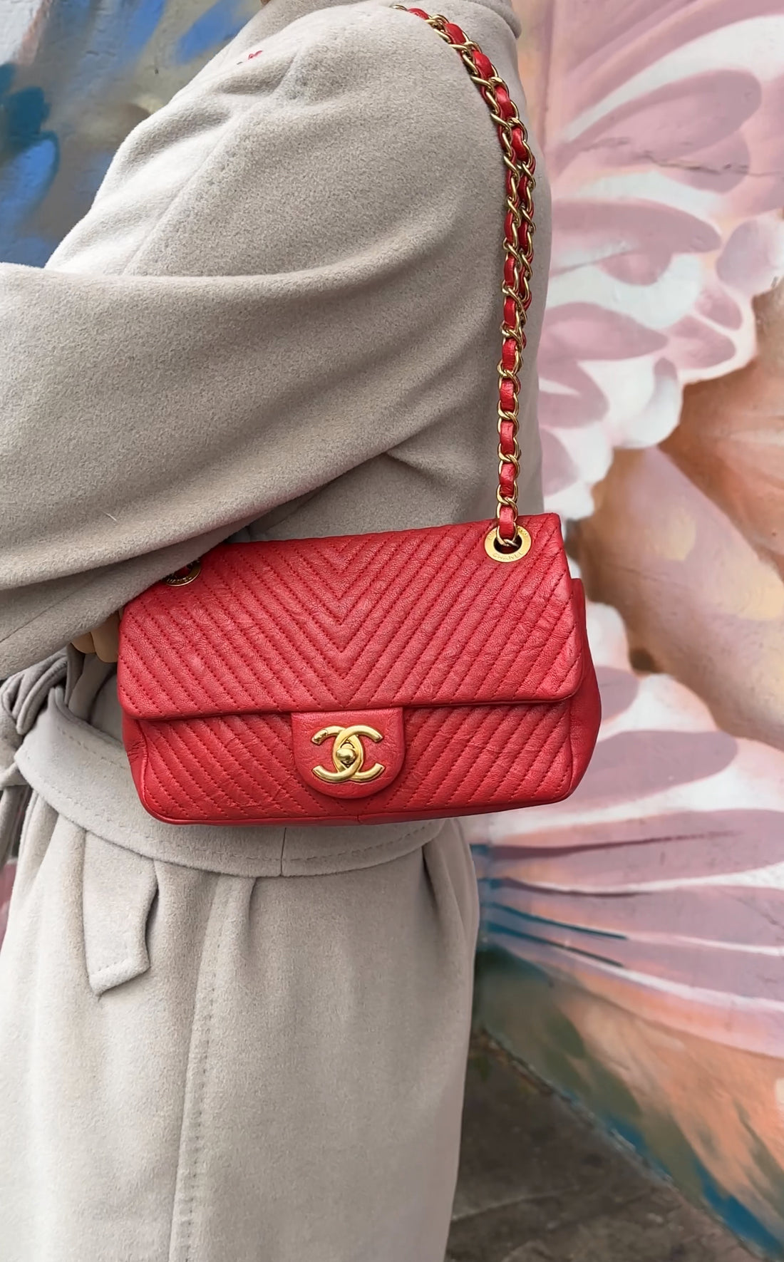 Chanel Surpique Chevron Red Quilted Small Flap Bag