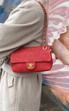 Chanel Surpique Chevron Red Quilted Small Flap Bag