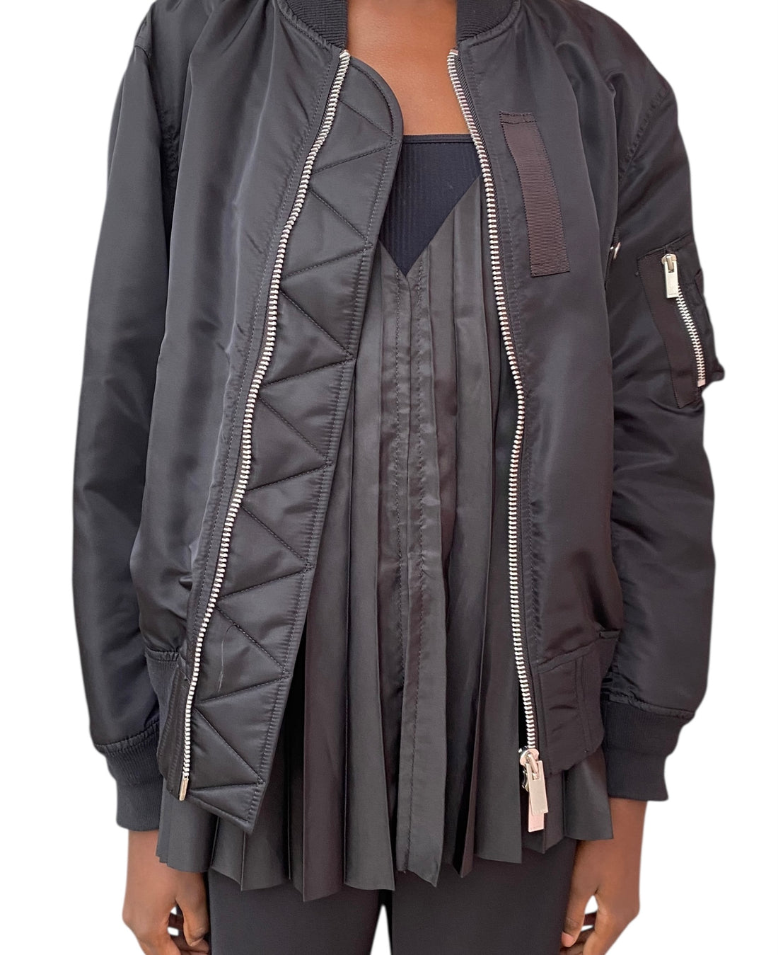 Sacai Black Peplum Lined Bomber Jacket - JP 1 / US 6