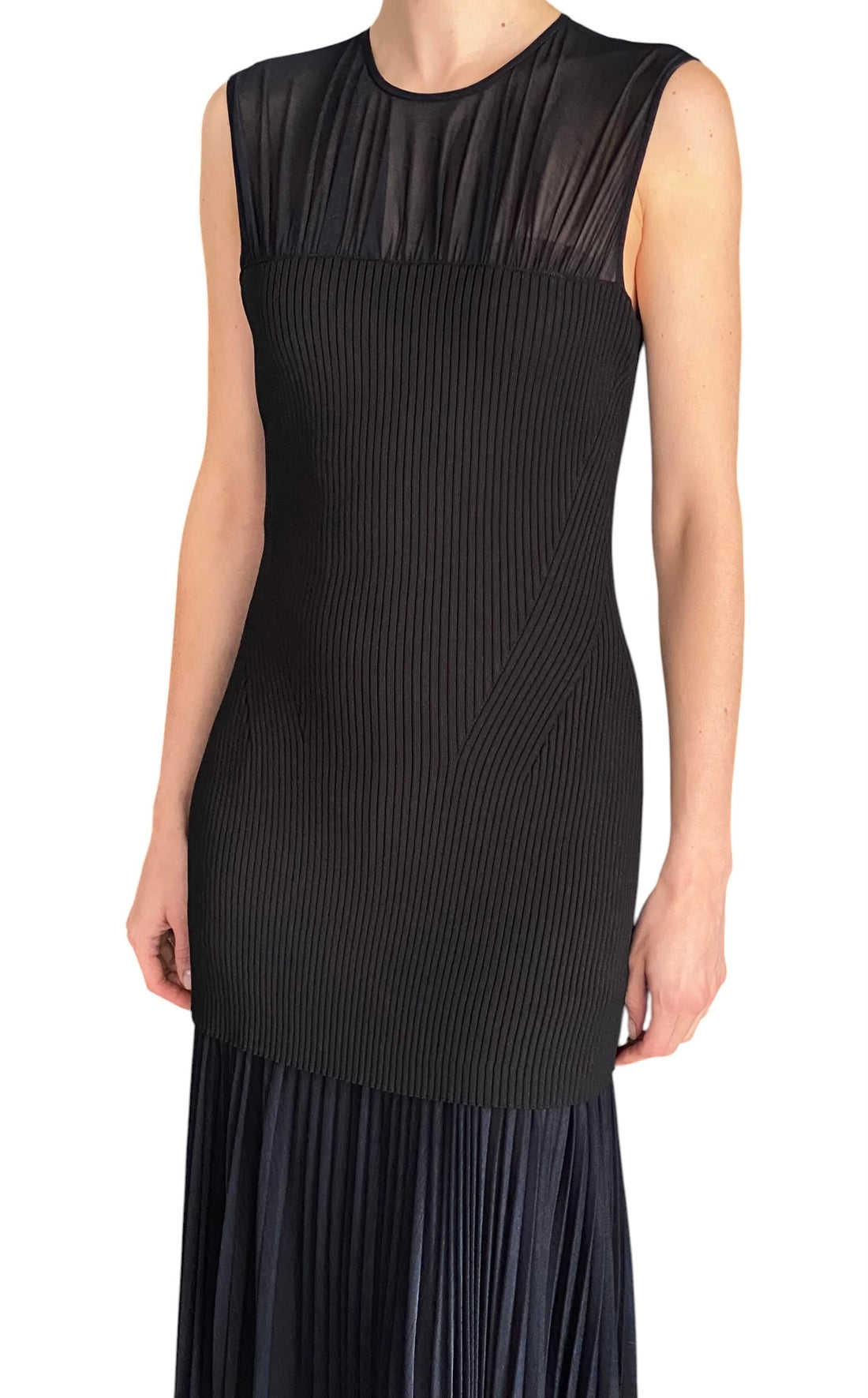 Proenza Schouler Black & Navy Jersey Knit “Niki” Pleated Sheer Maxi Dress - S-M / US 6