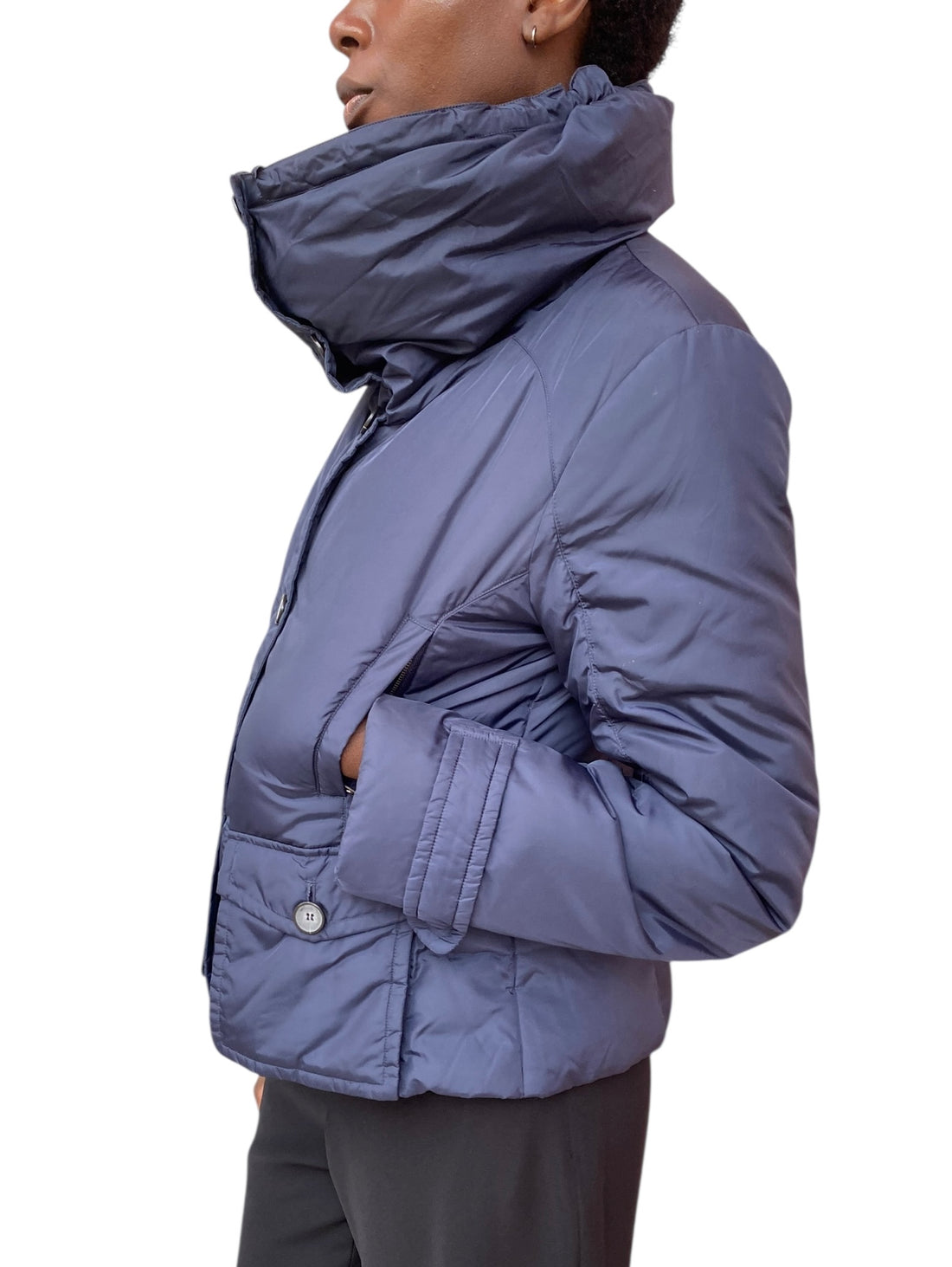 Weekend Max Mara Navy High Collar Puffer Jacket - 44 / US 10