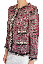Chanel 2010 Red Tweed Boucle Ruthenium Button Jacket - FR 36 / US 2