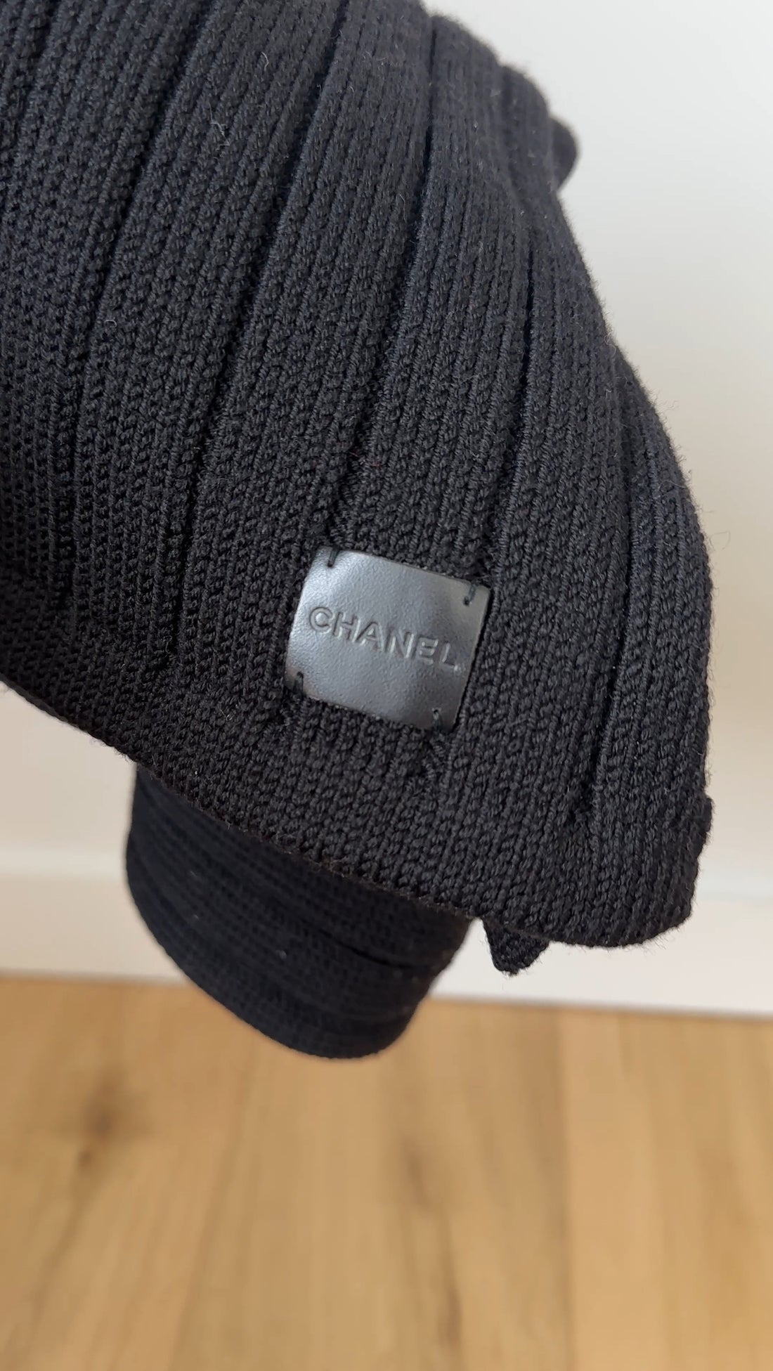 Chanel Sport Black Cotton Rib Knit Large Muffler Scarf