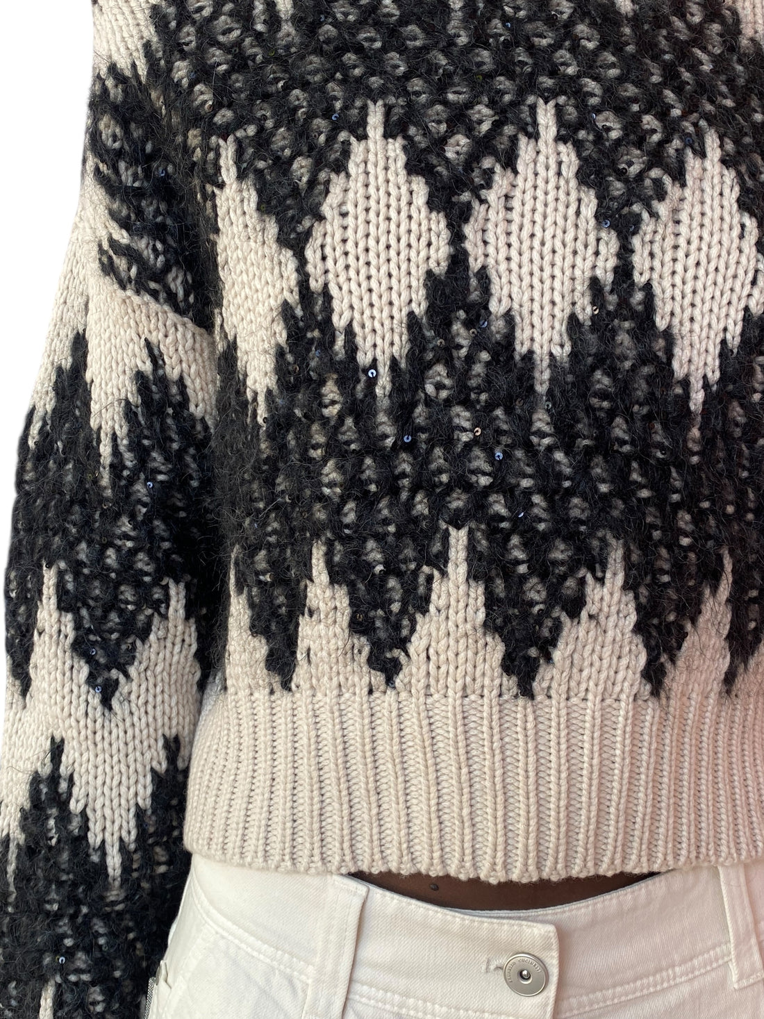 Brunello Cucinelli Beige Cashmere Blend Jacquard Knit Sweater - S