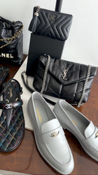 Chanel Putty Grey Glossed Leather CC Loafer - 39.5