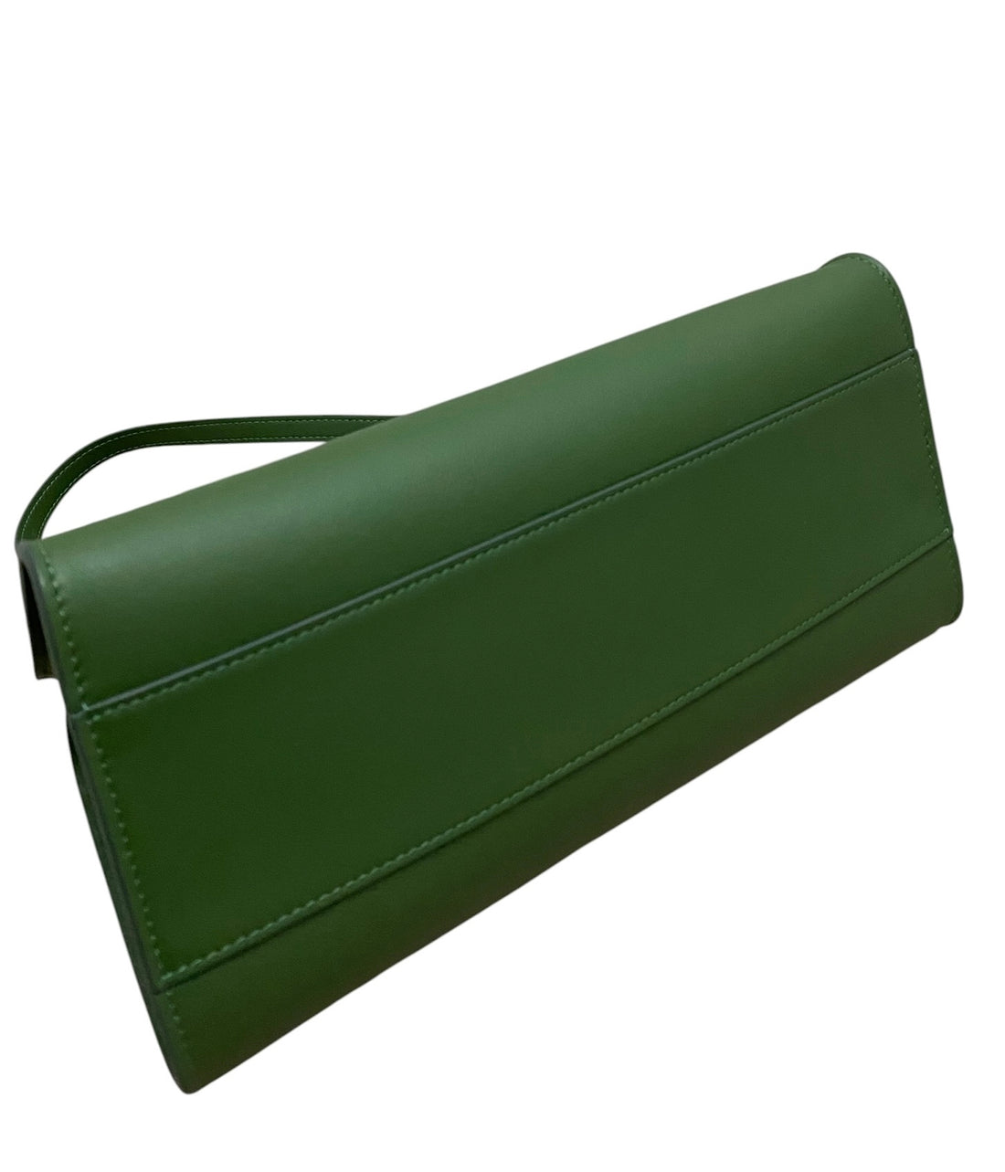 The Row Moss Green Leather Peggy Clutch with Straps