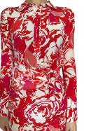 Roberto Cavalli Red Floral Printed Long-Sleeve Collared Dress - US 2-4