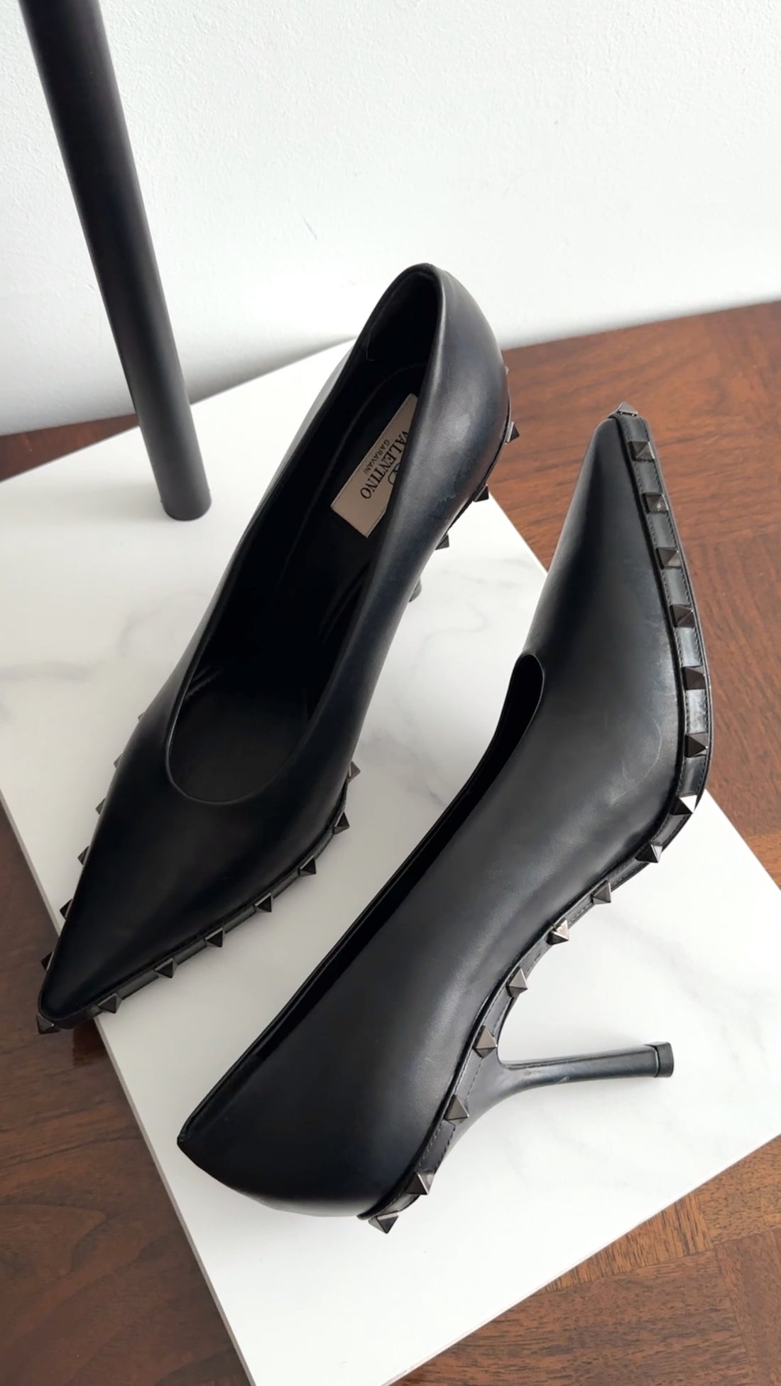 Valentino Black Leather Rock Stud Pointed Pumps - 40.5