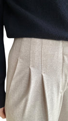 Iris Von Arnim Oatmeal Beige Wool Pleated Wide Leg Trousers  - 36