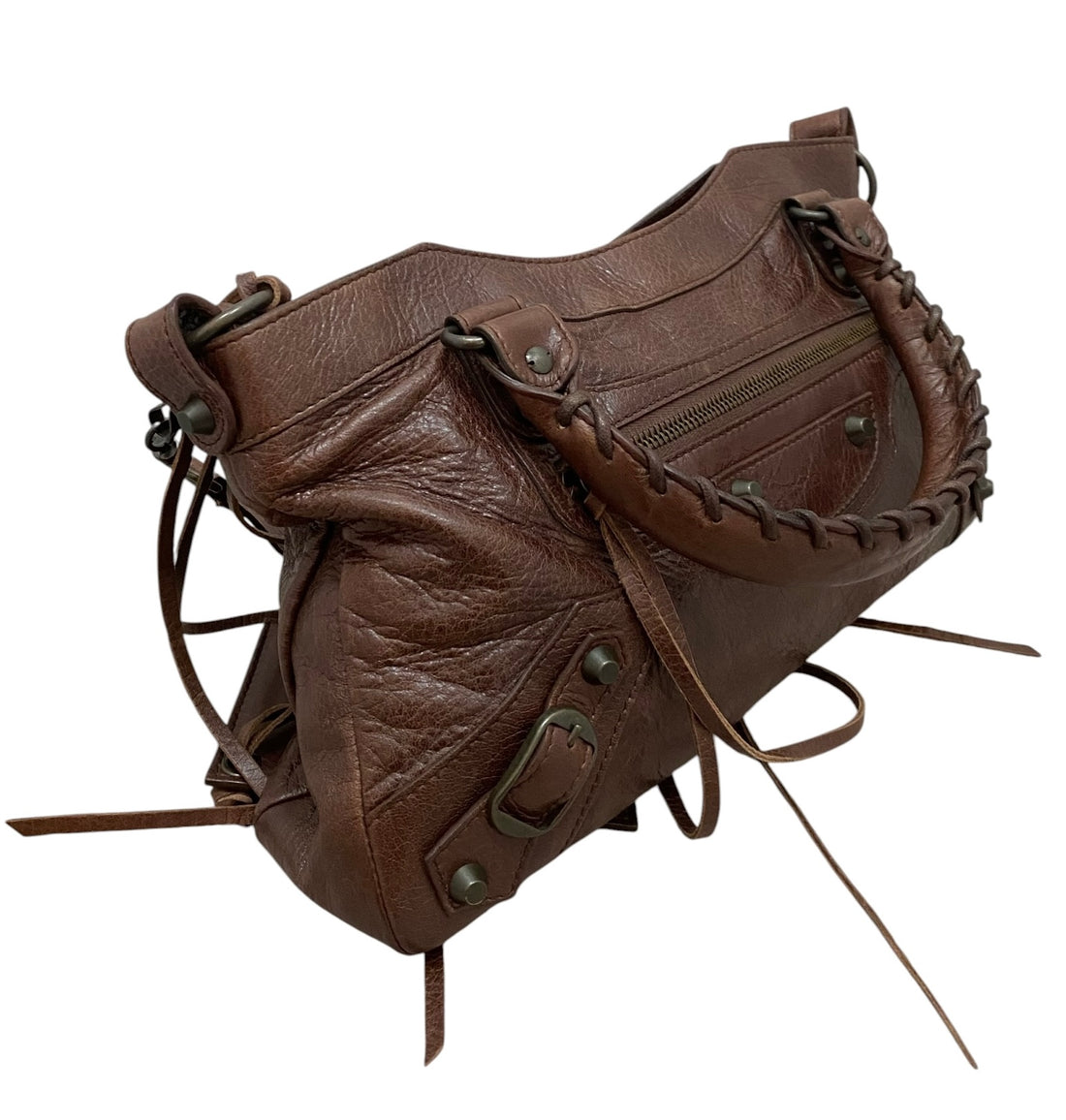 Balenciaga Brown Leather Moto Classic First Bag