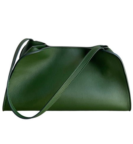 The Row Moss Green Leather Peggy Clutch with Straps