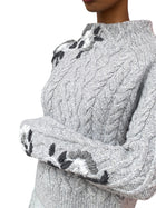 Ermanno Scervino Grey Cashmere Cable Floral Knit Sweater - US 6