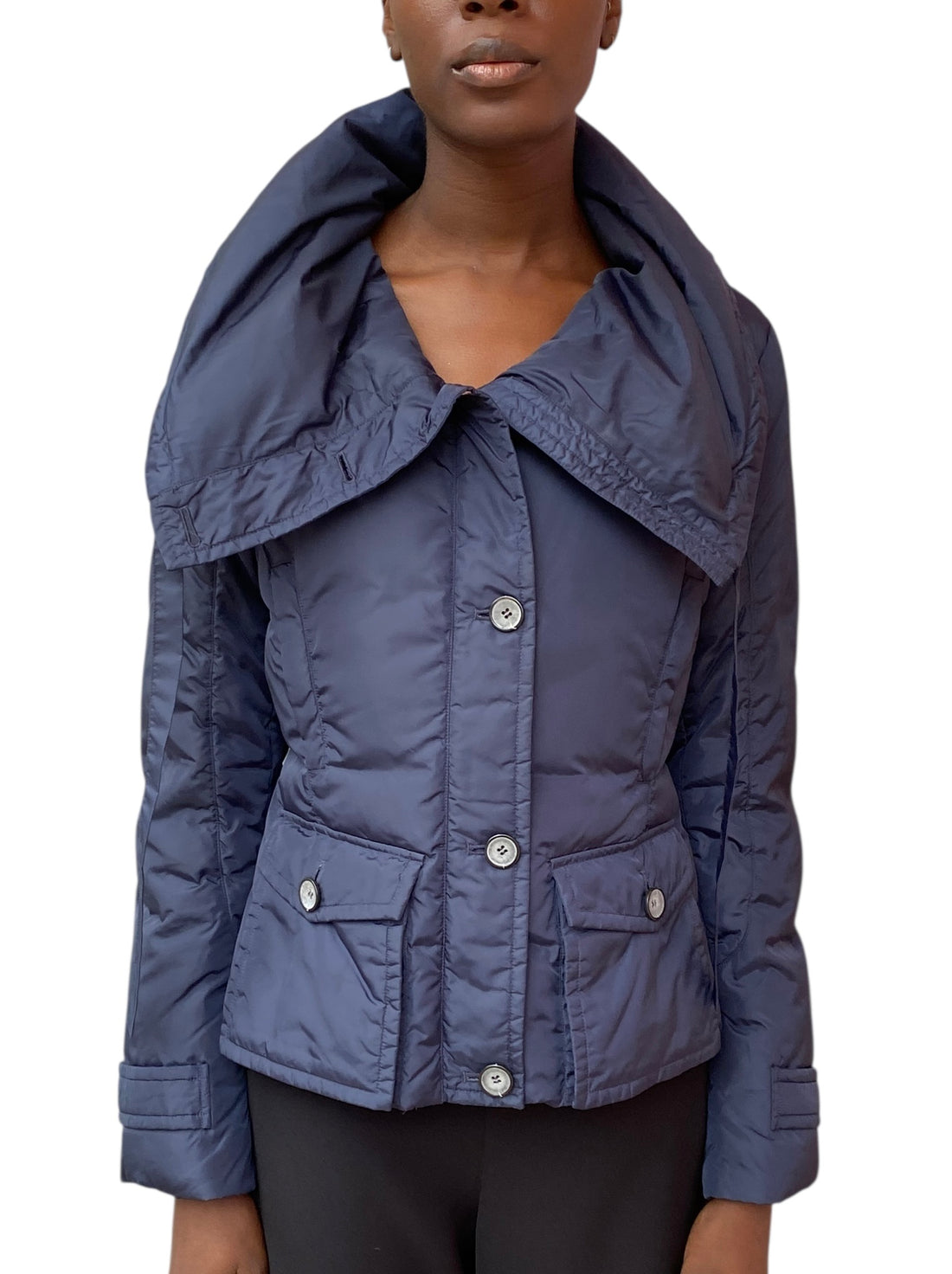 Weekend Max Mara Navy High Collar Puffer Jacket - 44 / US 10