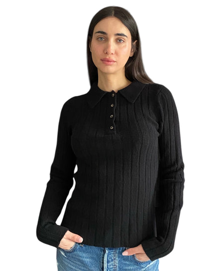 Khaite Black Cashmere Polo Top - M