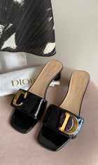 Dior C'est Dior Heeled Patent Leather Slides Black With Gold Hardware - 39