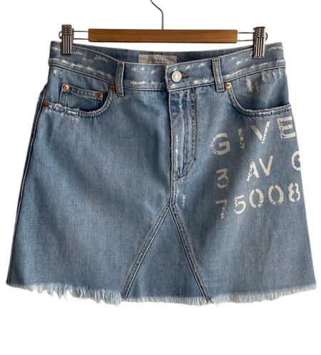 Givenchy Logo Printed Denim Mini Skirt - 38
