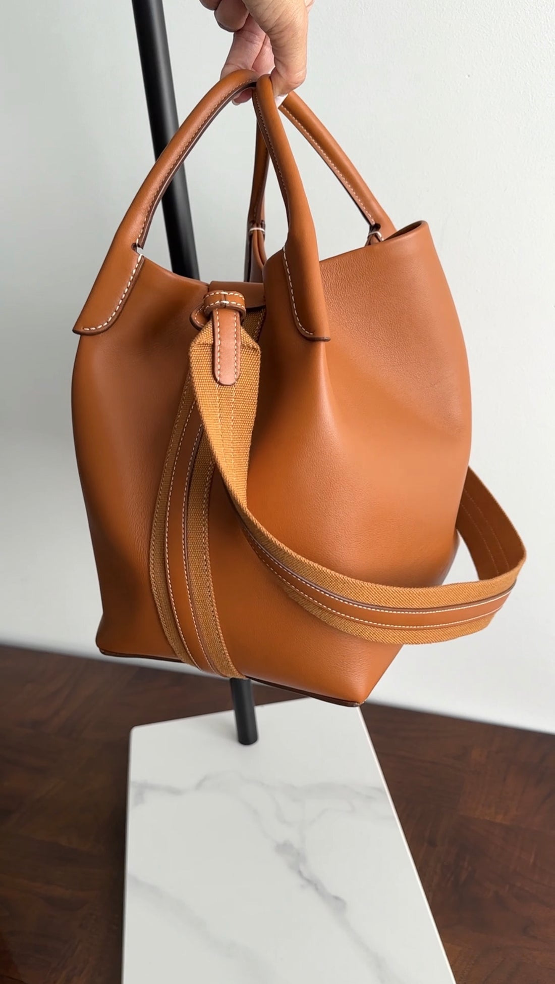 Loro Piana Tan Leather Large Bale Bucket Shoulder Bag