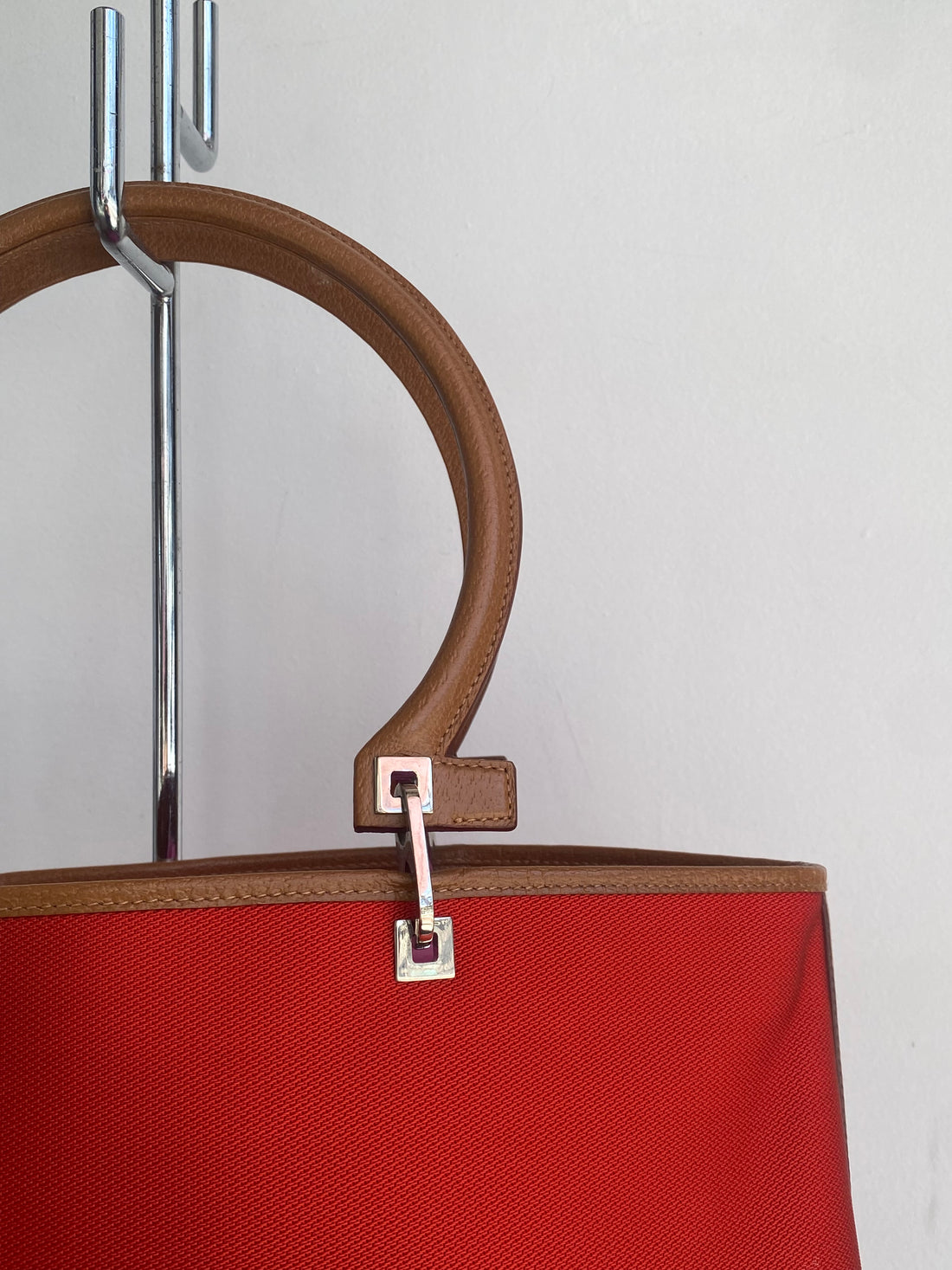 Ferragamo Red Canvas Shoulder Tote Bag