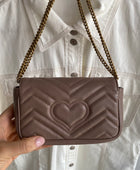 Gucci Taupe Super Mini Matelasse Marmont Crossbody Chain Bag