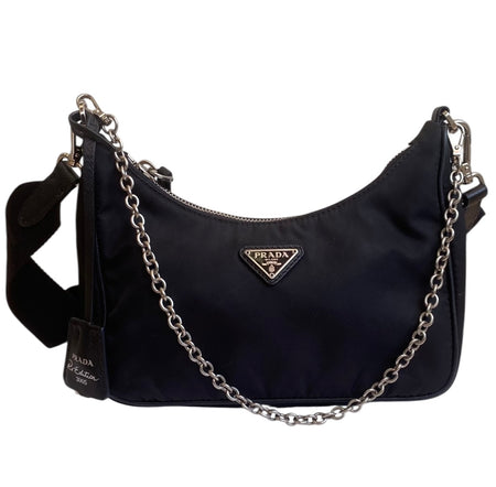 Prada Re-Edition 2005 Black Nylon Two-Way Chain Shoulder Crossbody Bag
