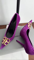 Balenciaga Purple Velvet Gold BB Knife Pumps - 37 / 7