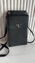 Prada Black Saffiano Leather Crossbody Smartphone Case / Pouch