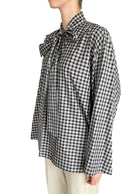 Balenciaga Black Checked Scarf Neck Cocoon Long-Sleeve Blouse- 36 / US 2-4