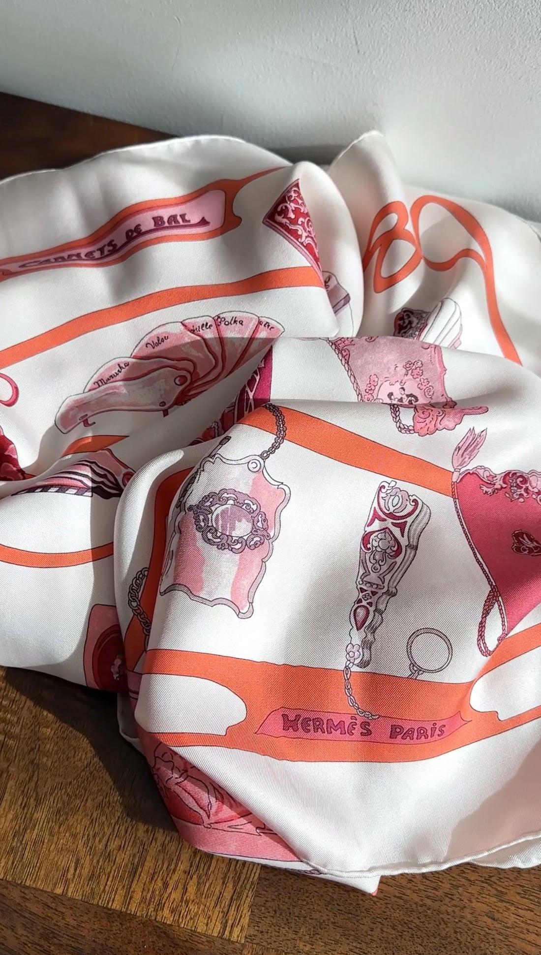Hermes Carnets De Bal 90cm Silk Scarf Coral Ivory Purple