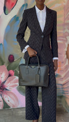 Prada Black Saffiano Leather Triangle Logo Briefcase