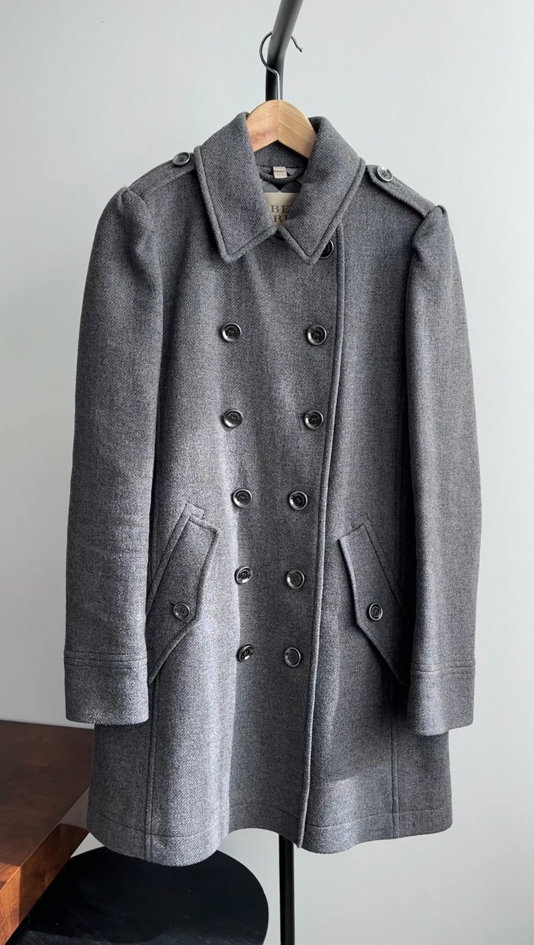 Burberry Brit Grey Wool Double Row Buttons Coat - IT42 / USA 6