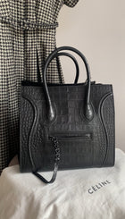 Celine Black Croc-Embossed Medium Phantom Luggage Tote