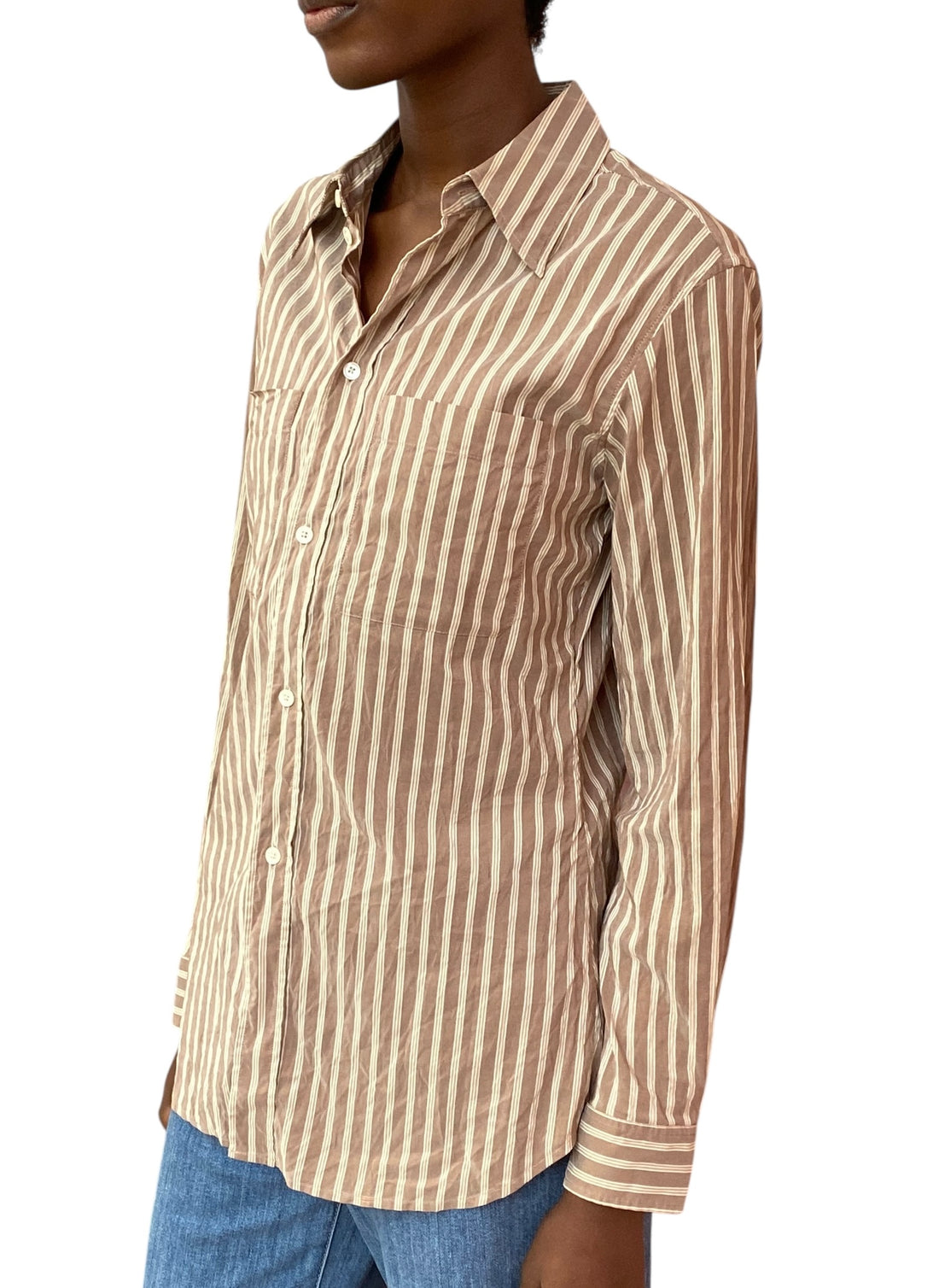 Lemaire Brown Striped Cotton Silk Blend Shirt - 38