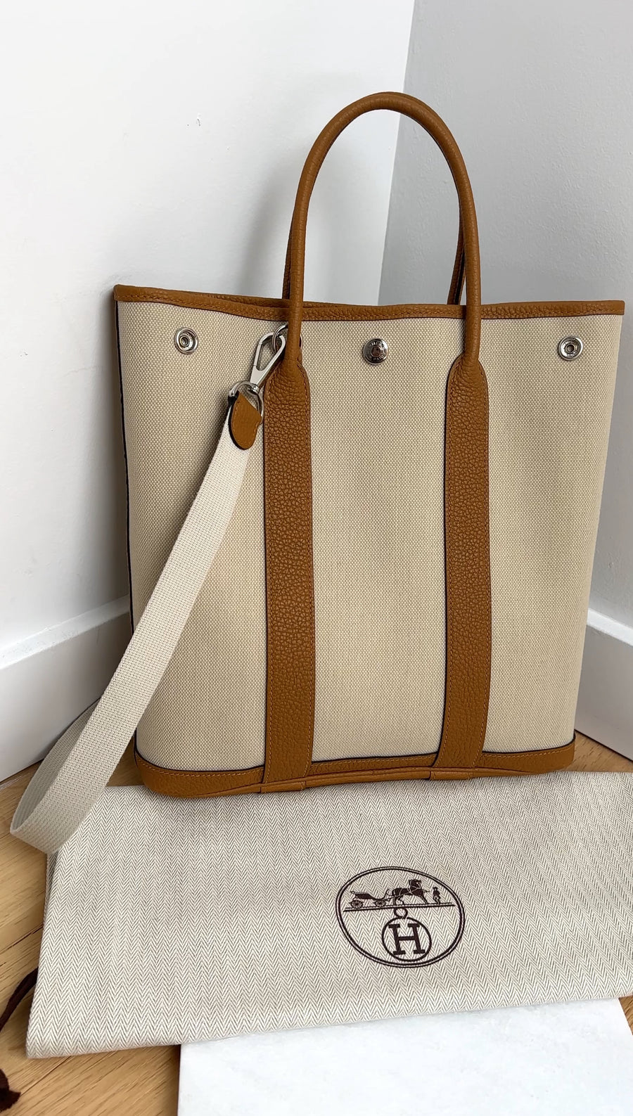 Hermes Toile and Leather Garden File PM 28 Two-way Tote Bag